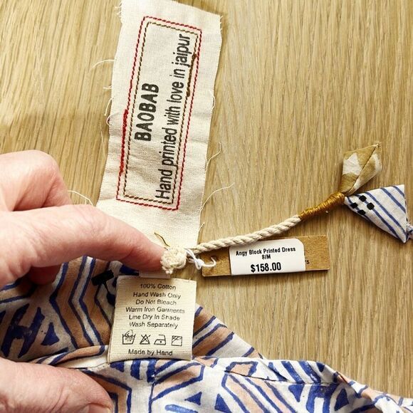Baobab Angy Block Printed Dress Blue/White Nwt Size S/M - Picture 6 of 9